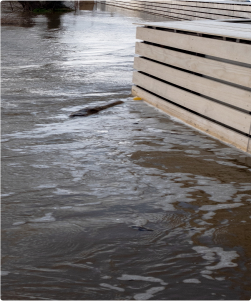 A sandbag barrier, illustrating dry floodproofing.